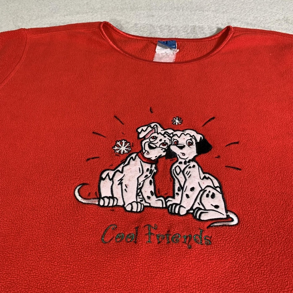 Vintage Disney Shirt Womens M Red Fleece Long Sleeve 101 Dalmatians Cool Friends